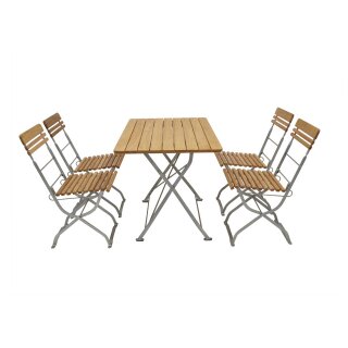 Biergarten Garnitur MÜNCHEN 5-teilig, Flachstahl verzinkt + Robinie