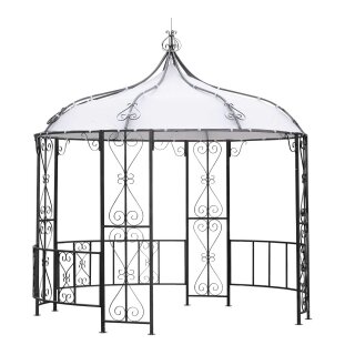 Pavillon BURMA 300cm rund, Stahl grau, Plane PVC-beschichtet weiss
