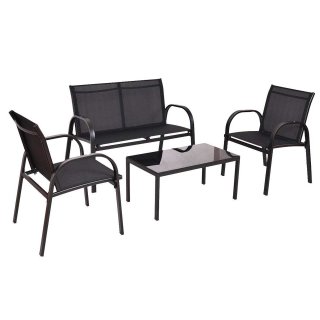 Lounge Set ARONA 4-teilig, Metall + Kunstgewebe schwarz