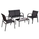 Lounge Set ARONA 4-teilig, Metall + Kunstgewebe schwarz