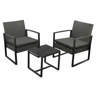 Garnitur MALTA 3-teilig, Metall schwarz und Polyrattan schwarz, mit Polstern