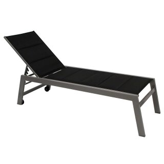 Rollenliege GIRONA extra hoch, Aluminium silber + Textilgewebe gepolstert schwarz