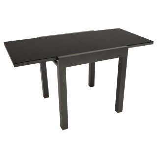 Balkon Ausziehtisch ELBA 70/140x70cm, Aluminium anthrazit + Glas schwarz