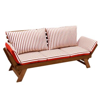 Liegesofa TIROL 202cm, Eukalyptus geölt, Wendeauflage Auflage rot beige