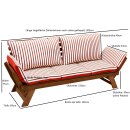 Liegesofa TIROL 202cm, Eukalyptus geölt, Wendeauflage Auflage rot beige