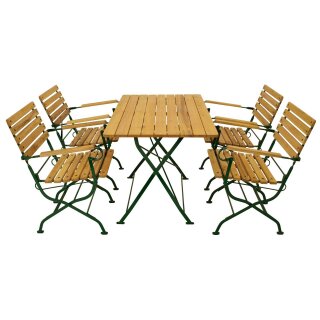 Klappgarnitur PASSAU 5-teilig, Flachstahl grün + Robinie