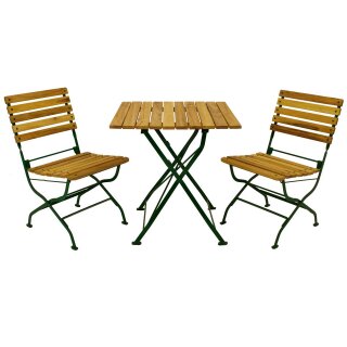 Klappgarnitur PASSAU 3-teilig, Flachstahl grün + Robinie