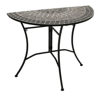 Wandtisch SIENA halbrund 45x90cm, Eisen + Mosaik grau
