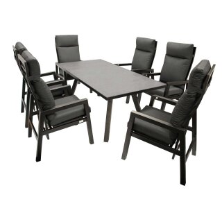 Garnitur MANCIANO 7-teilig, Aluminium dunkelgrau + Polster