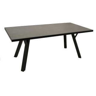 Tisch MANCIANO 180x90cm, Aluminium dunkelgrau + Glas in Keramikoptik