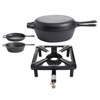 All Grill Hockerkocher-Set (klein) mit Gusseisenpfannen Kombi-Set Ø 26 cm - ohne Zündsicherung