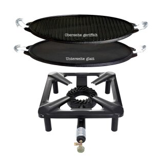 All Grill Hockerkocher-Set (groß) mit Gusseisengrillplatte light Ø 38 cm - ohne Zündsicherung
