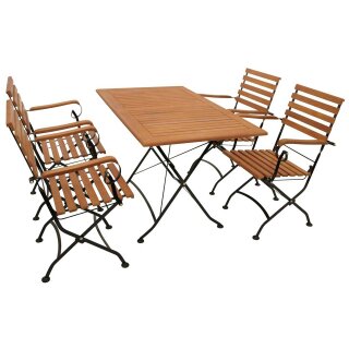 Klappgarnitur HOFGARTEN 5-teilig, Flachstahl schwarz + Eukalyptus, FSC®-zertifiziert