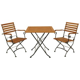 Klappgarnitur HOFGARTEN 3-teilig, Flachstahl schwarz + Eukalyptus, FSC®-zertifiziert
