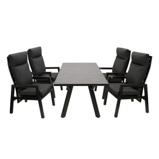 Garnitur MANCIANO 5-teilig, Aluminium dunkelgrau, mit Polstern grau, Tisch dunkelgrau