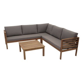 Lounge Set MANAUS, Akazie geölt, Polster grau, FSC®-zertifiziert