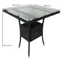 Tisch PIENZA 60x60cm, Metall + Polyrattan schwarz + Glas