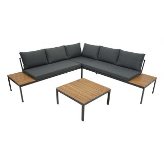 Lounge Set RANGUN, Stahl anthrazit + Akazie geölt, Polster grau, FSC®-zertifiziert