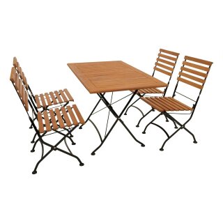 Klappgarnitur HOFGARTEN 5-teilig, Flachstahl schwarz + Eukalyptus, FSC®-zertifiziert