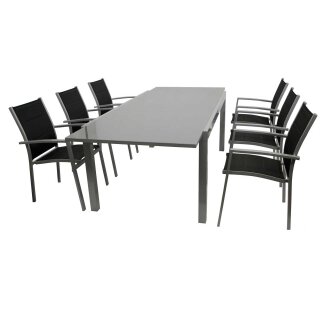 Garnitur MARINA 7-teilig, Alu + Glas + Kunstgewebe schwarz