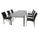 Garnitur MARINA 7-teilig, Alu + Glas + Kunstgewebe schwarz