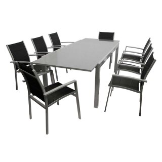 Garnitur MARINA 9-teilig, Alu + Glas + Kunstgewebe schwarz