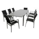 Garnitur MARINA 9-teilig, Alu + Glas + Kunstgewebe schwarz