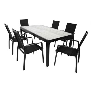 Garnitur FARO 7-teilig, Alu + Glas + Kunstgewebe schwarz