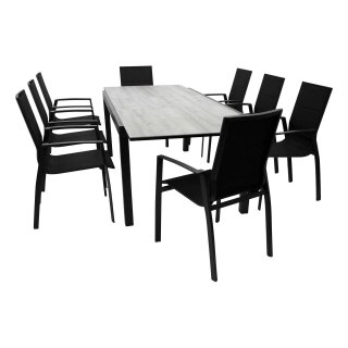 Garnitur FARO 9-teilig, Alu + Glas + Kunstgewebe schwarz