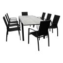 Garnitur FARO 9-teilig, Alu + Glas + Kunstgewebe schwarz