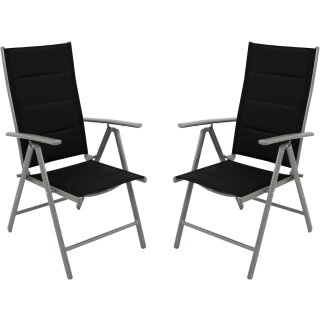 Klappsessel ALMERIA, Aluminium silbergrau + Kunstgewebe gepolstert schwarz, 2 Stück