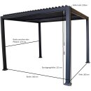 Pavillon BARACOA 3x3 Meter, Aluminium dunkelgrau, Dach aus verstellbaren Alu Lamellen