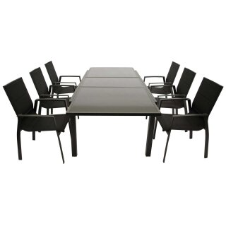 Garnitur TORINO 7-teilig, Alu + Glas + Kunstgewebe schwarz