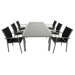 Garnitur PISA 7-teilig, Alu + Glas + Kunstgewebe schwarz