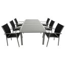 Garnitur PISA 7-teilig, Alu + Glas + Kunstgewebe schwarz