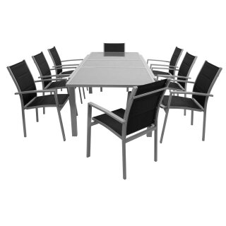 Garnitur PISA 9-teilig, Alu + Glas + Kunstgewebe schwarz