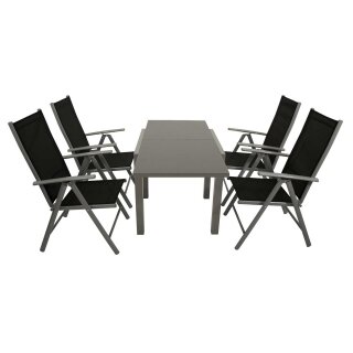 Garnitur MARINA 5-teilig, Alu + Glas + Kunstgewebe schwarz