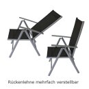 Garnitur MARINA 5-teilig, Alu + Glas + Kunstgewebe schwarz