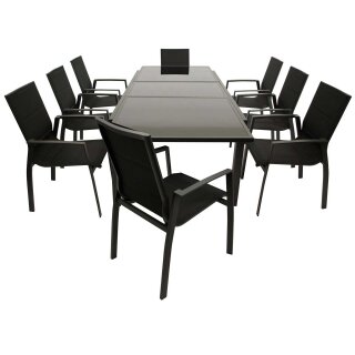 Garnitur TORINO 9-teilig, Alu + Glas + Kunstgewebe schwarz