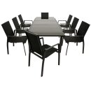 Garnitur TORINO 9-teilig, Alu + Glas + Kunstgewebe schwarz