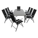 Garnitur PISA 9-teilig, Alu + Glas + Kunstgewebe schwarz