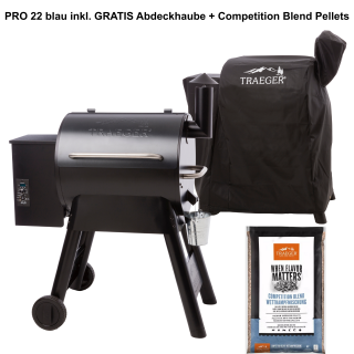Traeger PRO Serie 22 Pelletgrill Blau mit Gratis Abdeckhaube + Competition Blend Pellets