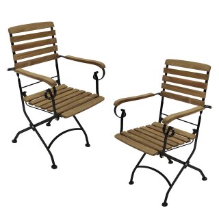 Gartenstuhl JAKARTA mit Armlehnen, Stahl/Teak-Holz, 2er Set