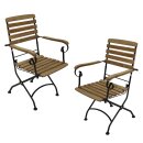 Gartenstuhl JAKARTA mit Armlehnen, Stahl/Teak-Holz, 2er Set