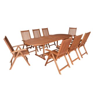 Gartengarnitur LAGO, Eukalyptus-Holz geölt, klappbar, 9 teilig, FSC®-zertifiziert