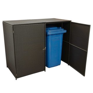 Mülltonnenbox für 2 Tonnen Groß, 78 x 150 x 123 cm, Stahl/Polyrattan, Mocca, bis 240 Liter