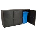 Mülltonnenbox für 3 Tonnen Klein, 66 x189 x109 cm, Stahl/Polyrattan, Mocca, bis 120 Liter